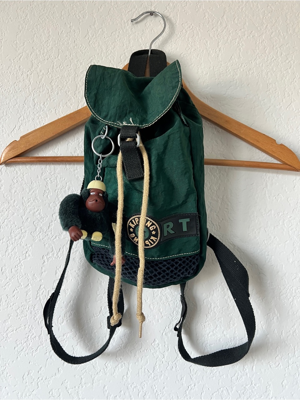 Vintage Kipling Dark Green Mini Backpack with Charm